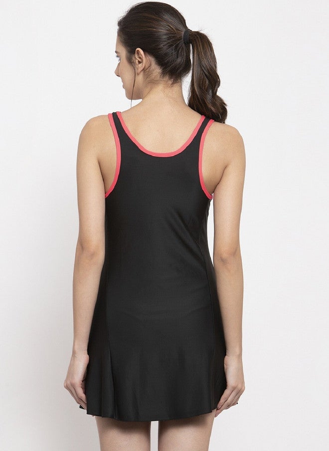 CUKOO Women Solid Black & Neon Pink Border Single Piece Swimwear with Attached Shorts - Image 4